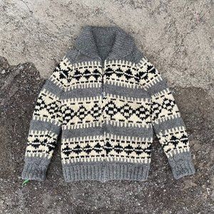Vintage 70's Hand Knit Cowichan Cardigan Sweater